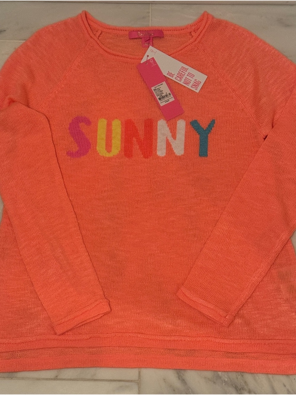 Lilly Pulitzer Sunny Intarsia Papaya Punch Graphic Pullover Sweater M Crew Neck